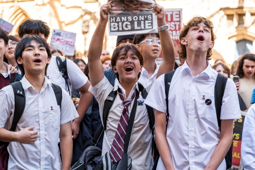 students in sydney holding green left