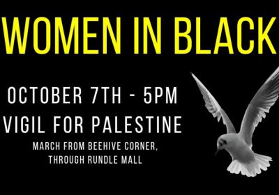 Vigil and Procession for Palestine banner graphic 07/10/2025