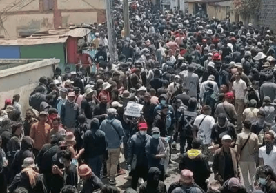 Malagasy youth protesting in the streets