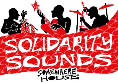 Graphic for fundrasing event Solidarity Sounds at Some Where House 08/11/2025