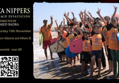 Graphic for film screening of Gaza Nipper: Hope Amid Devasation on 15/11/2025 in Muloobinba (Newcastle)