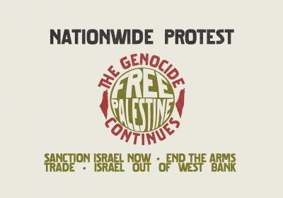 Graphic advertising 7 December protest for Palestine