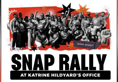Graphic for protest Snap Rally at Katrine Hildyard's Office for Fair Pay on 19/11/2025