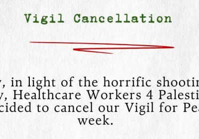 Cropped graphic of statement by Healthcare Workers 4 Peace SA on cancellation of Vigil for Peace event