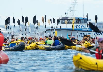 Cropped photo of Rising Tide Flotilla, year unknown.