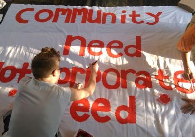Photo of Socialist Alliance New England banner painting