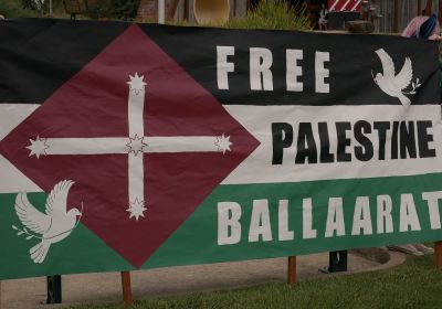 Cropped photo of Free Palestine Ballaarat (Ballarat) banner