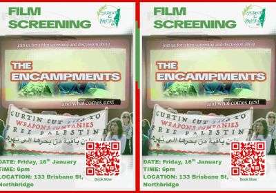 Graphic for film screening event: The Encampments, 6pm 16/01/2026 Northbirdge