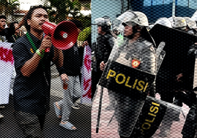 Indonesian protesters and police