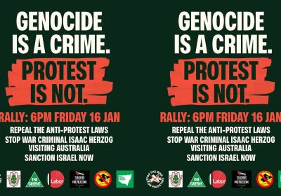 Graphic for event Genocide Is A Crime: Protest Is Not, 6pm 16/01/2026 Sydney Town Hall