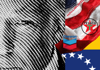 Trump, Halliburton, Texaco, Chevron, US flag, Venezuelan flag