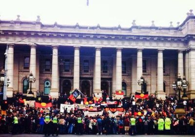 Photo of Invasion Day rally in Naarm/Melbourne, year and photographer unknown