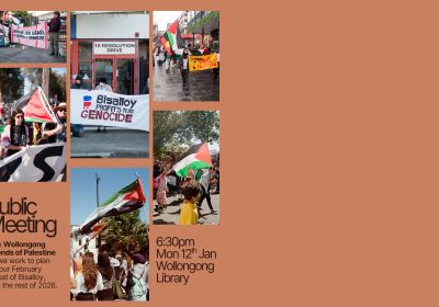 Graphic for event Wollongong Friends of Palestine Public Meeting, 6:30pm 12/01/2024 Wollongong Library