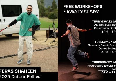 Graphic for upcoming events with Feras Shaheen