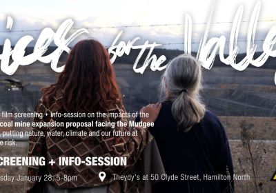 Graphic for event: Voices for the Valley Film Screening, 5pm-8pm 28/01/2026 Hamilton North