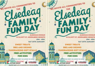 Graphic for event: Elsedeaq Family Fun Day, 1pm-4pm 24/01/2026 Elsedeaq Heidleberg Mosque, Heidleberg Heights