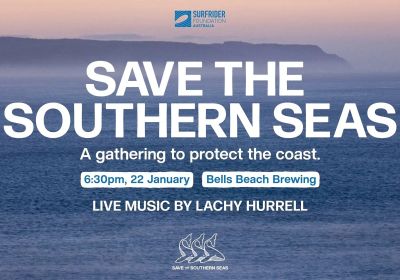 Graphic for event Gas Free Southen Seas, a gtahering to protect the coast, 6:30pm 22/01/2026 AEDT Bells Beach Brewing Torquay