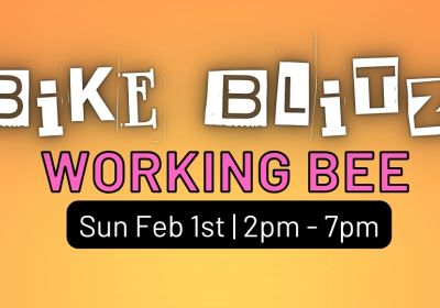 Graphic for event Adelaide Bike Kitchen's Bike Blitz Working Bee, 1pm-7pm 02/01/2026 ABK HQ, 22 Gibson St Bowden, Adelaide