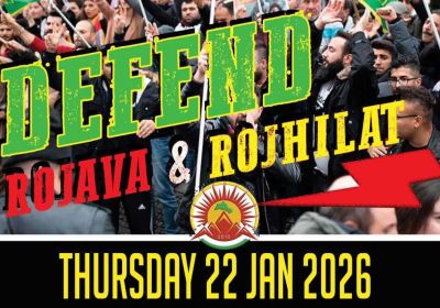 Graphic for event Emergency protest: Defend Rojava & Rojhilat! 2pm AWST 22/01/2026 Forrest Place Boorloo (Perth)