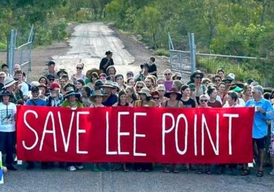 Photo of Save Lee Point protest, cropped.
