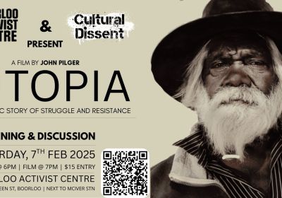 Image advertising screening details of the documentary 'Utopia'.