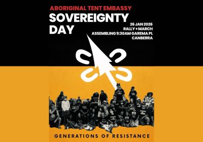 Graphic and artwork for event Sovereignty Day 2026 – Generations Of Resistance, 9:30am 26/01/2026, The Lawns, 1 King George Terrace, Parkes ACT 2600