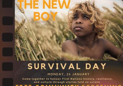 Graphic and artwork for event Survival Day – Free Community Screening – The New Boy, 10am 26/01/2026, Albury Entertainment Centre,  525 Swift St, Albury NSW 2640