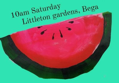 Graphic and artwork for event Palestine Action Bega Valley weekly vigil, 10am Saturdays Littleton Gardens, Bega NSW