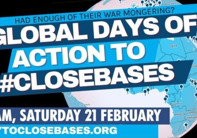 Artwork and graphic for event Global Days of Action to Close Bases, 11am 21/02/2026 Car park at McDonalds, Elizabeth Train Station