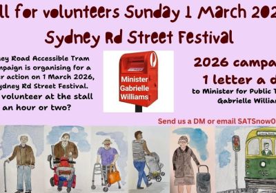 Artwork and grpahic for event Volunteer on the SATS stall at the Sydney Road Street Party, any time between 12pm and 6pm 01/03/2026, Sydney Road Street Party, Brunswick VIC 3056