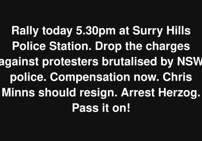 Artwork and graphic for event Snap action: Drop the charges! Drop the Premier! Arrest Herzog! 5:30pm 10/02/2026 Surry Hills Police Station, 151-241 Goulburn St, Surry Hills NSW 2010