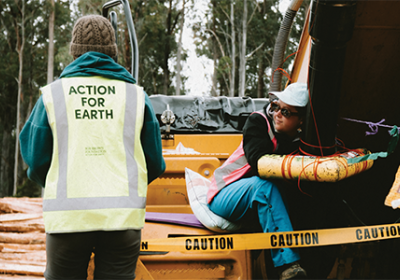 Non-violent direct action lock-on action.