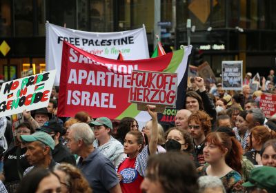 protesters in naarm/melbourne protesting against visit of Israeli President Isaac Herzog