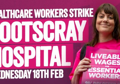 Artowkr and graphic for event Healthcare Workers Footscray Hospital Strike, 11am 18/02/2026 Footscray Memorial Garden, corner of Ballarat Rd & Mills Cl, Footscray VIC 3011