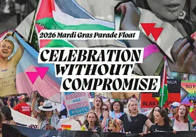 Artwork and graphic for event CELEBRATION WITHOUT COMPROMISE: Mardi Gras 2026 Parade Float, 4pm-11pm 28/02/2026 Sydney Town Hall, 483 George Street  Sydney, NSW 2000
