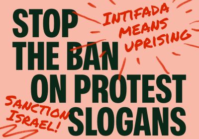 Artwork and graphic for event Stop the ban on protest slogans, 6pm 27/02/2026 Sydney Town Hall, 483 George St, Sydney NSW 2000