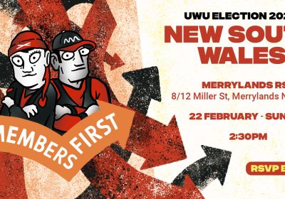 Artwork and graphic for event WA Launch of Members First for United Workers Union Election, 1pm-3pm 22/02/2026, Merrylands RSL Club 8-12 Miller St, Merrylands NSW 2160