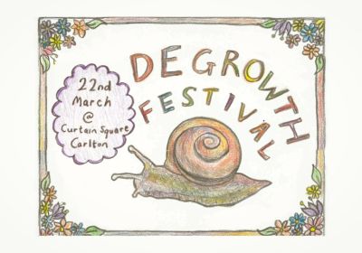 Artwork and graphic for event Degrowth Festival 2026, 11am-7pm Curtain Square, Rathdowne St, Carlton North VIC 3054