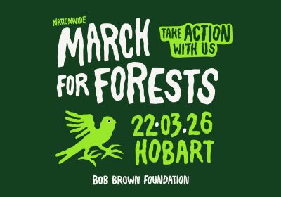 Artwork and graphic for event March in March for Forests, 11am 22/03/2025, Cr Bathurst & Murray Streets, Hobart TAS 7000
