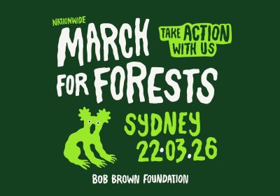 Artwork and graphic for event March in March for Forests – Sydney, Gadigal Country, 11am 22/03/2026, Archibald Memorial Fountain, Hyde Park North, 110 Elizabeth St, Sydney NSW 2000