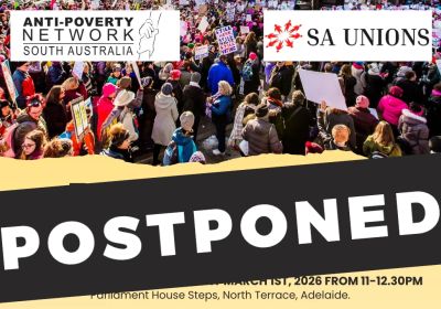 Artwork and graphic for postponed event Rally: Build Public Housing