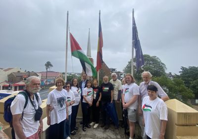 Australian Western Sahara Assocation and supporters flying the flag at Leichhard Town Hall in Sydney