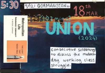 Artwork and graphic for event Film screening: Union, 5:30pm 18/03/2026 Trunk Studio, 9/121 Gormanston Rd Derwent Park TAS 7009