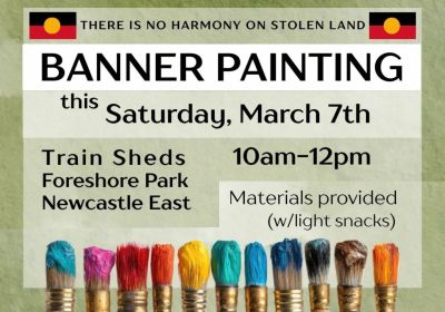 Artwork and graphic for event Banner Painting for International Day for the Elimination of Racial Discrimation, 10am-12pm 07/03/2026 Train Sheds, Foreshore Park, Newcastle East NSW 2300