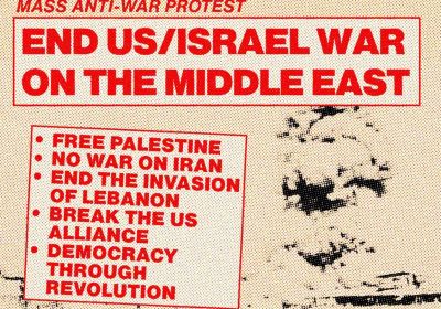 Artwork and graphic for event End US/Israel War on the Middle East, 1pm 15/03/2026 State Library Victoria, 328 Swanston St, Melbourne VIC 3000
