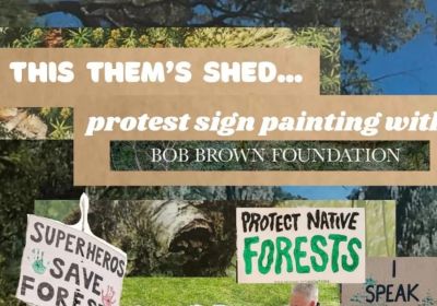 Artwork and graphic for event March in March for Forests: Banner and Sign painting @ Them's Shed, 10am-2pm 07/03/2026, Rewind Sound & Studios, 7A Barrpowell St, Welland SA 5007