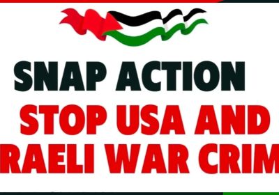 Artwork and graphic for event Snap action: Stop USA and Israeli War Crimes, 5pm 06/03/2026 Kate Thwaite's office, 37 Burgundy St, Heidelberg VIC 3084