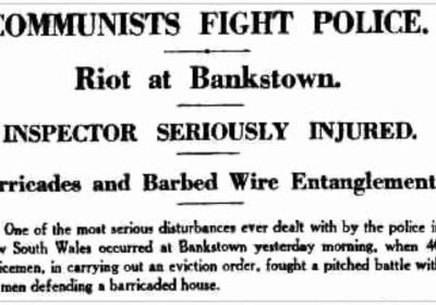 Archival clip of newspaper article about communist-lead anti-eviction campaign, unknown year and publication