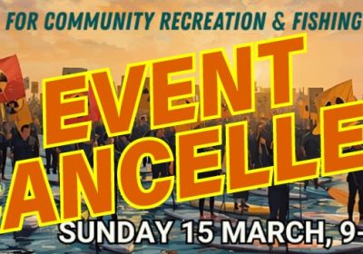 Artwork and graphic for cancelled event Reclaim the Sound Community Flotilla