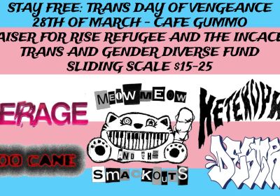 Artwork and graphic for event Trans Day of Vengeance 2026, 7:30pm-11:55pm 28/09/2026, Cafe Gummo, 711 High St, Thornbury VIC 3071